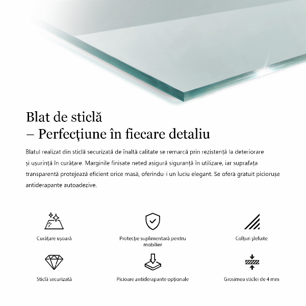 Przezroczysty prostokątny blat na stół