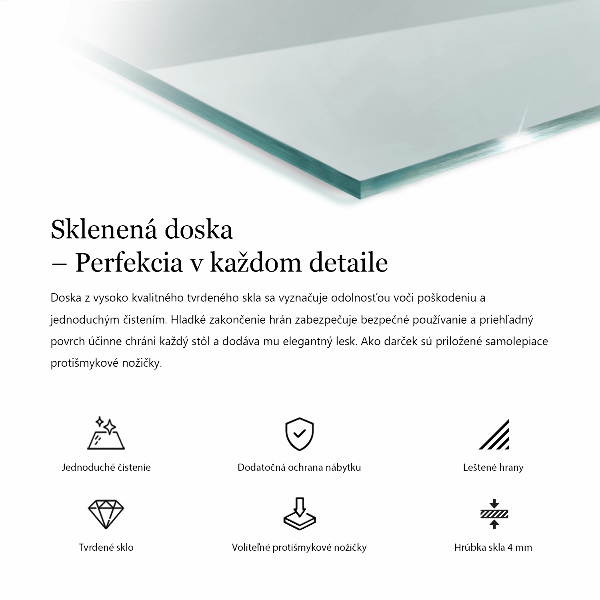 Przezroczysty prostokątny blat na stół