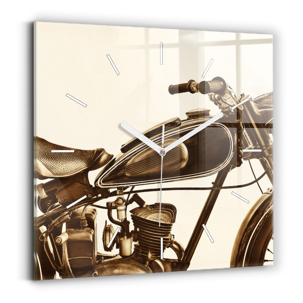 Zegar szklany 30x30 Motocykl w sepii w stylu vintage 