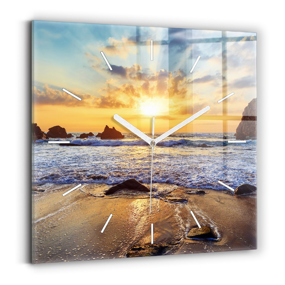 Zegar szklany 30x30 Plażowy zachód słońca 