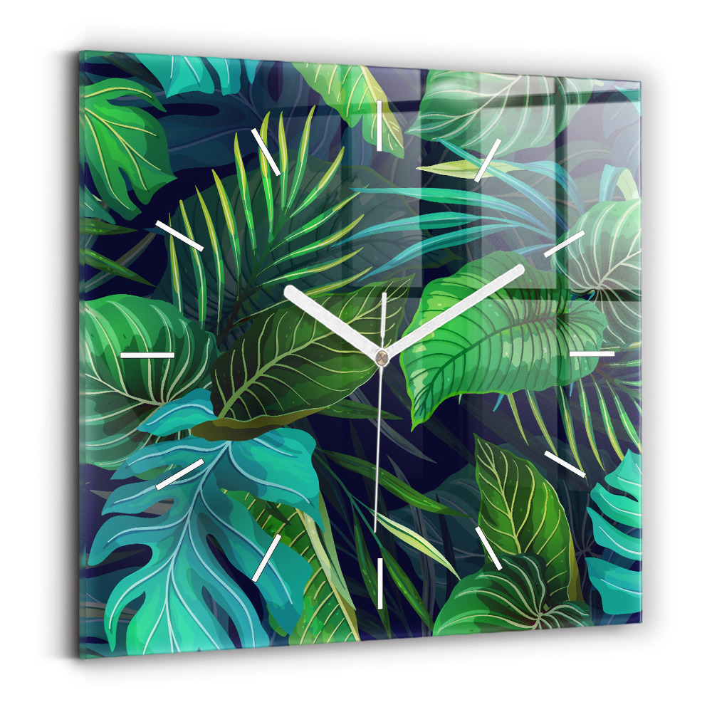 Zegar szklany 30x30 Tropikalne liście 