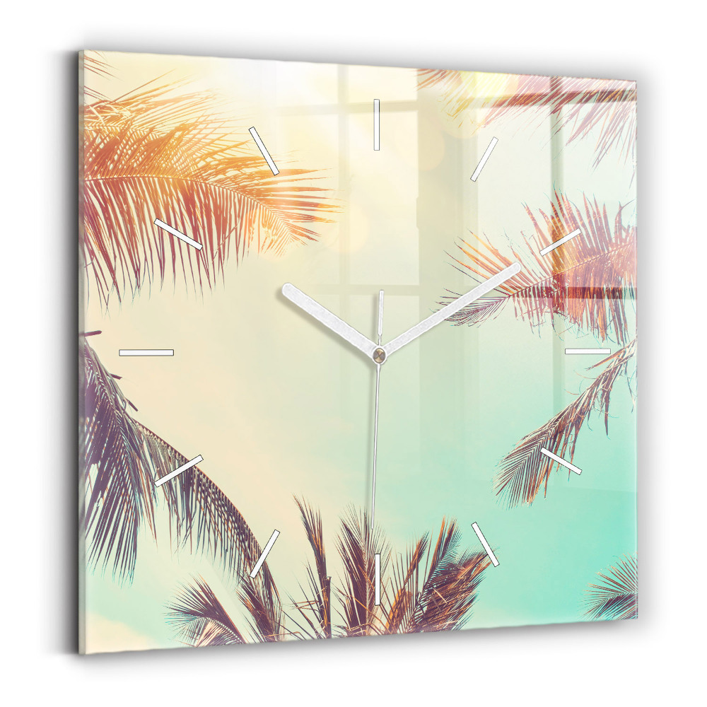 Zegar szklany 30x30 Tropikalne palmy 