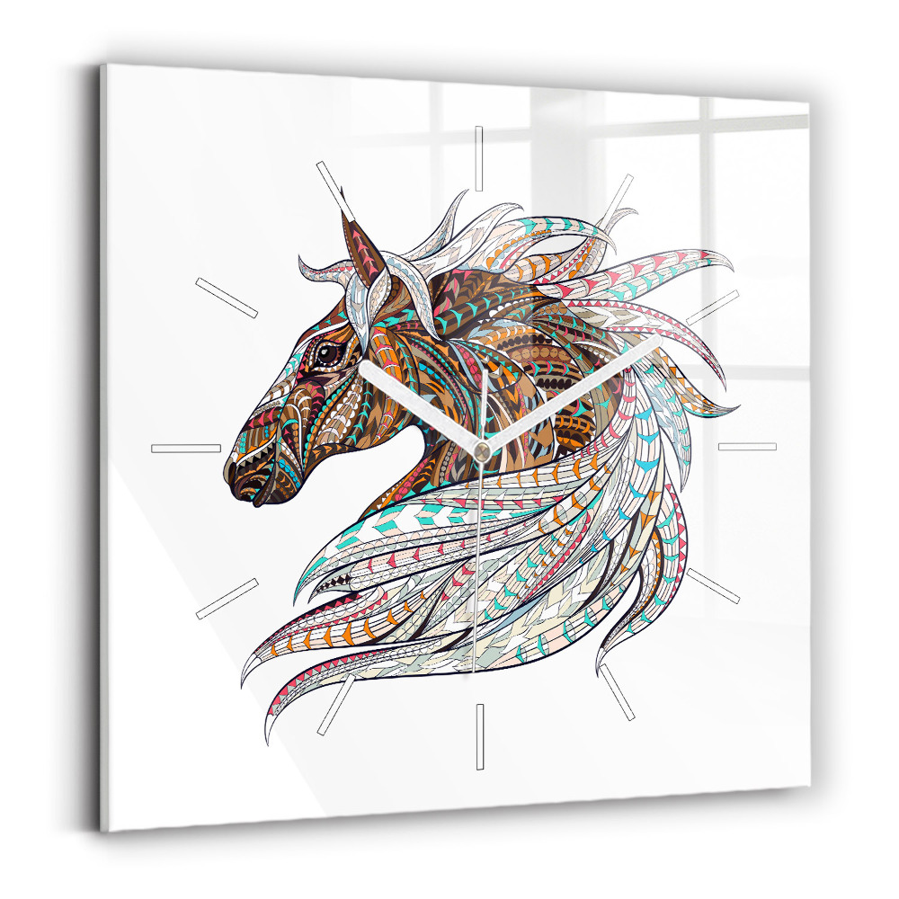 Zegar szklany 30x30 Ilustracja konia 