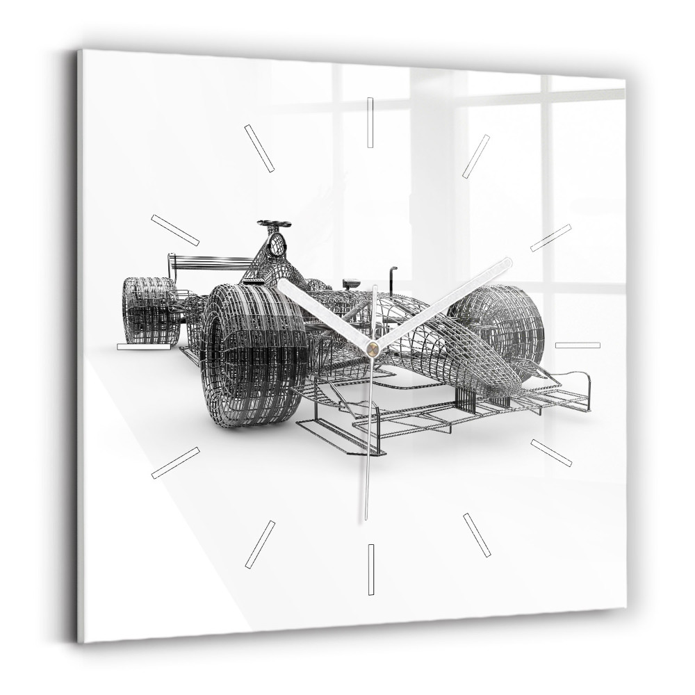 Zegar szklany 30x30 Skomplikowana konstrukcja bolidu Formuły 1 