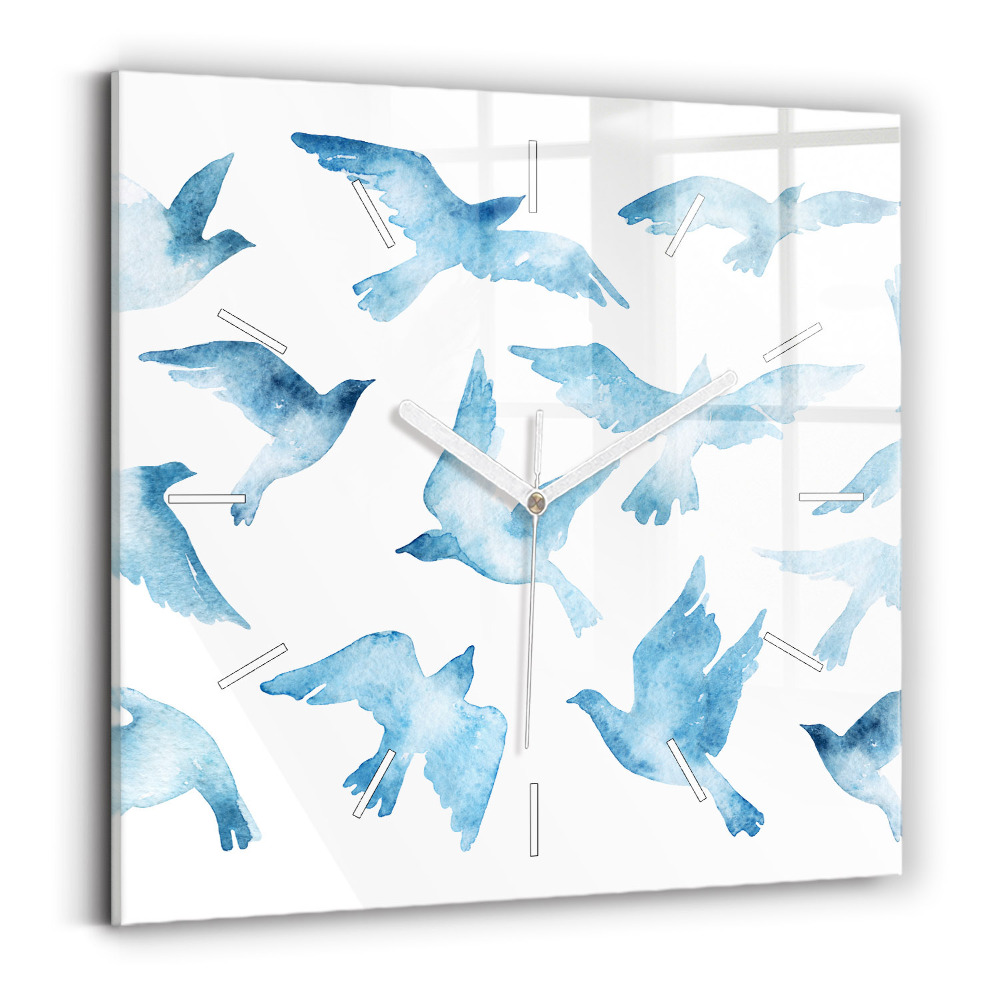 Zegar szklany 30x30 Latające błękitne ptaki 