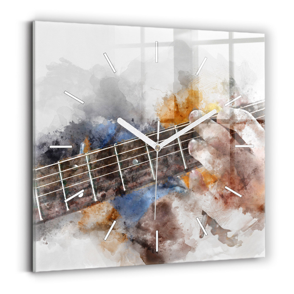 Zegar szklany 30x30 Grafika gitary 