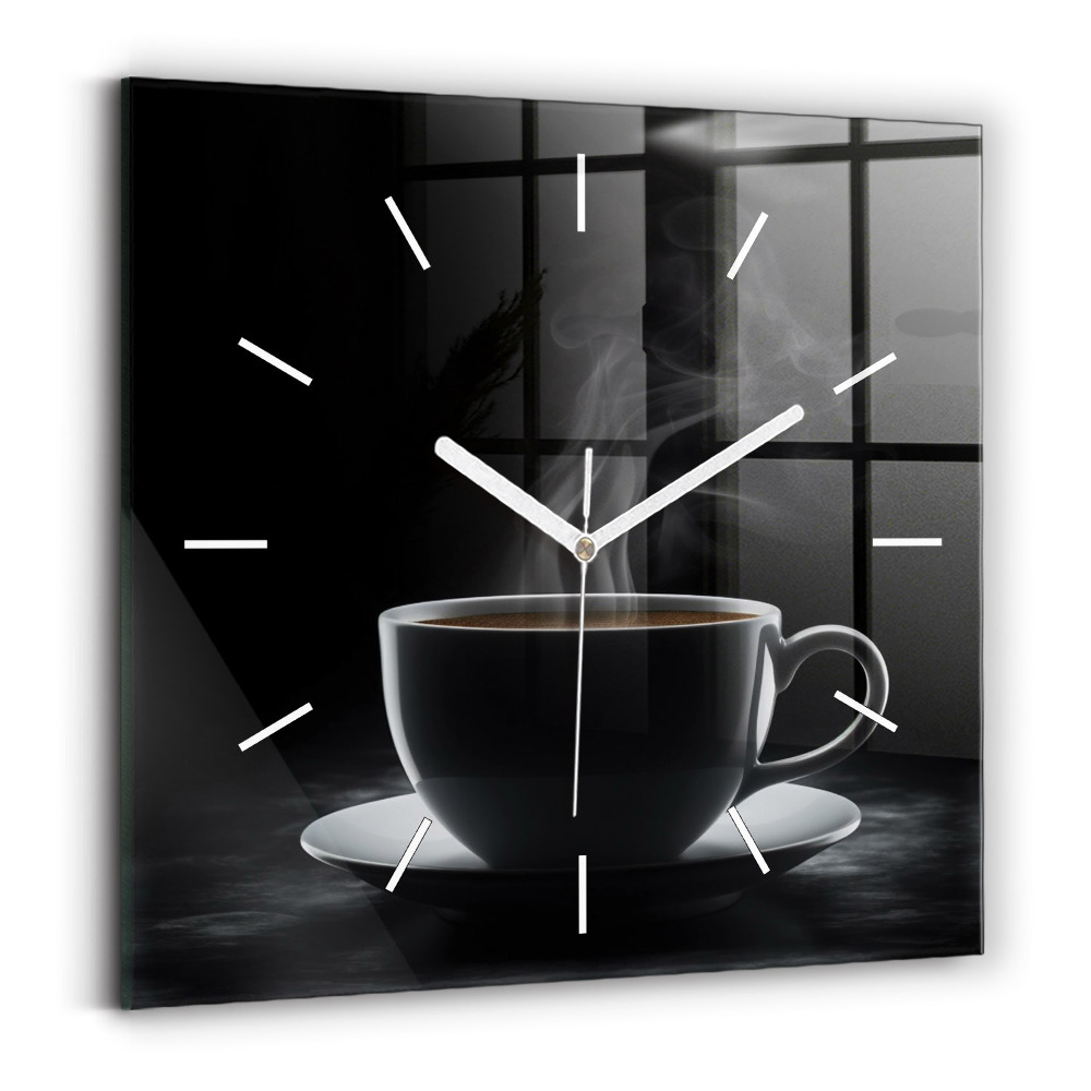 Zegar szklany 30x30 Filiżanka czarnej, aromatycznej kawy 