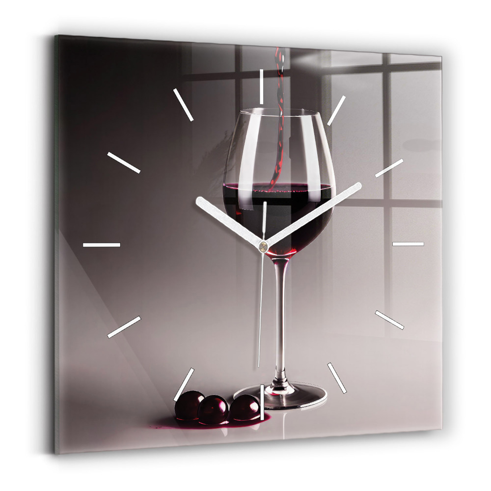 Zegar szklany 30x30 Kieliszek rubinowego wina 