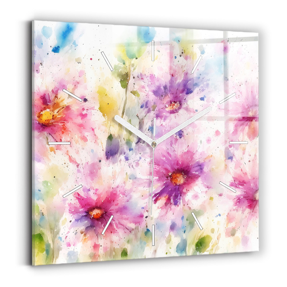 Zegar szklany 30x30 Malowane kwiaty 