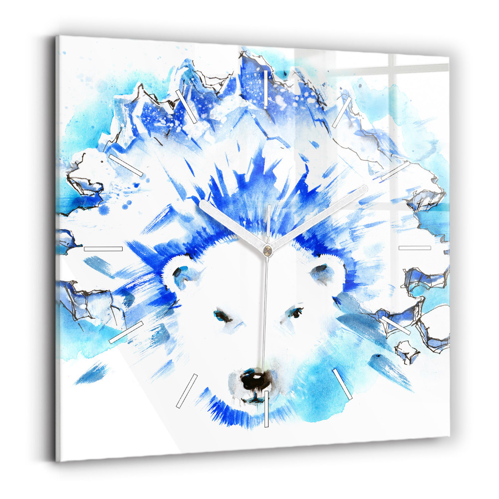 Zegar szklany 30x30 Niedźwiedź polarny na tle lodowca 