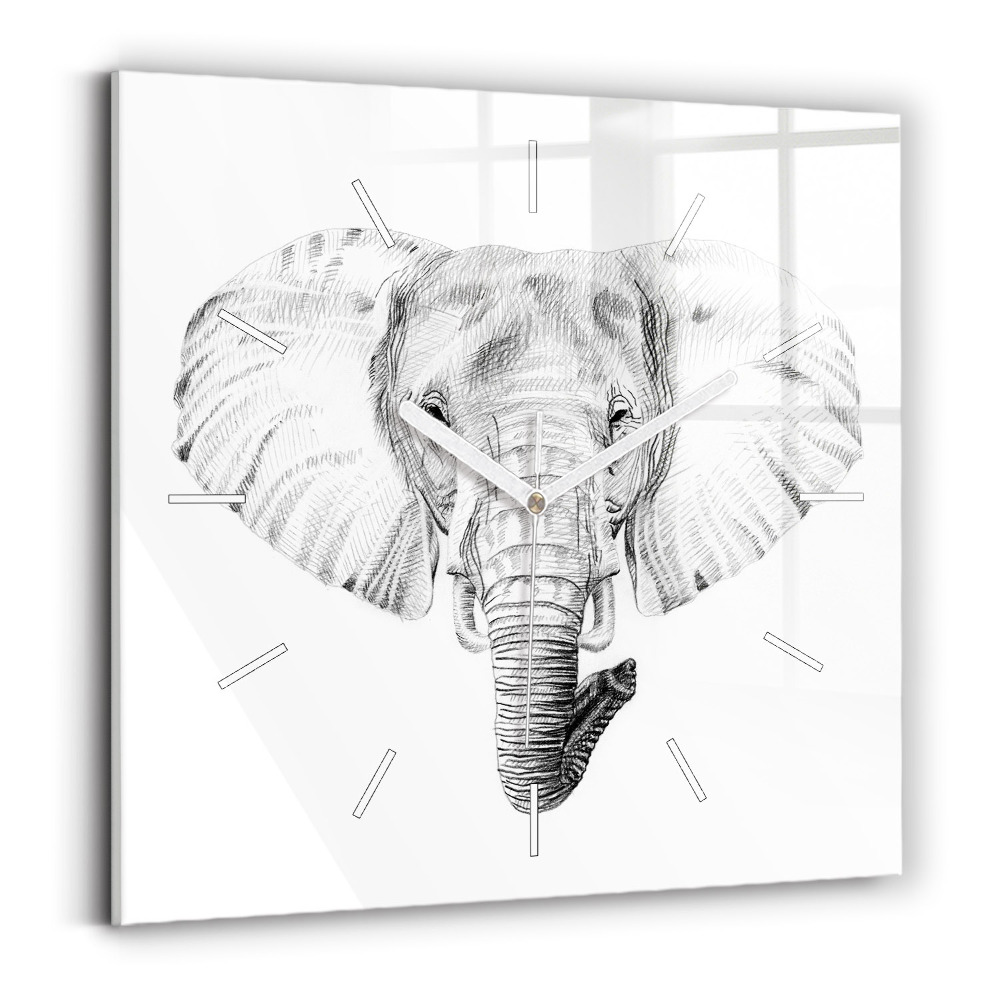 Zegar szklany 30x30 Głowa słonia w stylu graficznym 