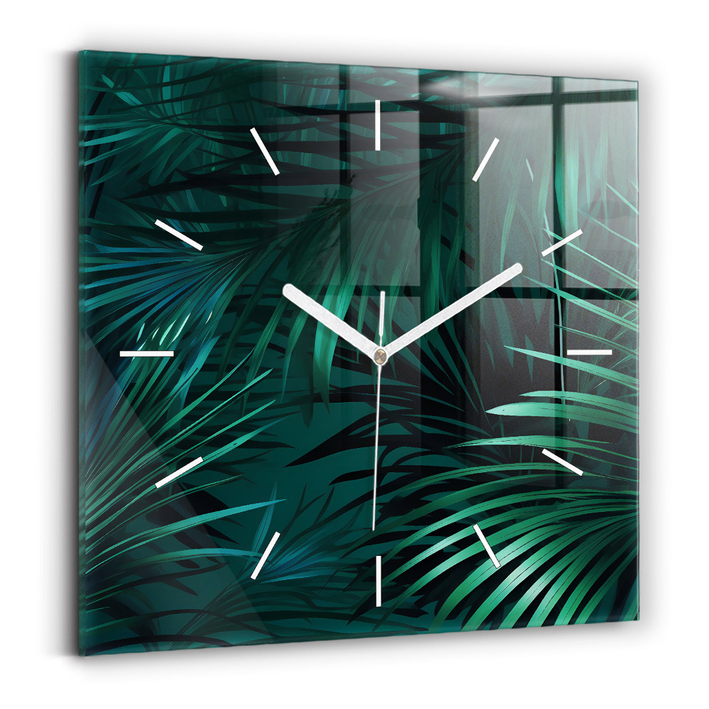 Zegar szklany 30x30 Tropikalne liście 