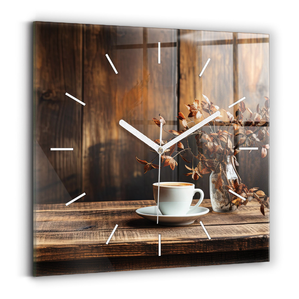 Zegar szklany 30x30 Kubek parującej kawy 