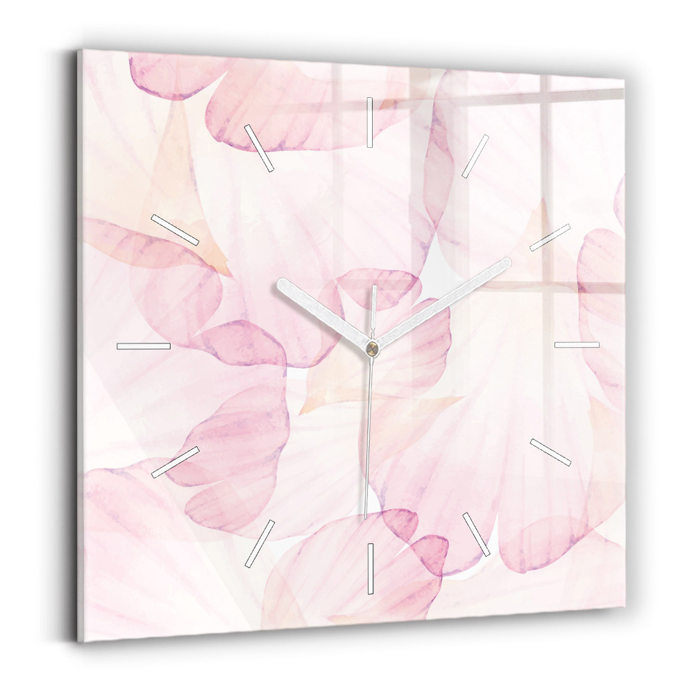 Zegar szklany 30x30 Płatki kwiatów namalowane akwarelami 