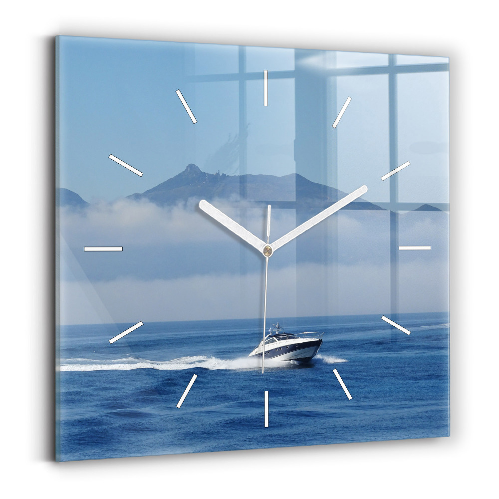 Zegar szklany 30x30 Łódka na oceanie 