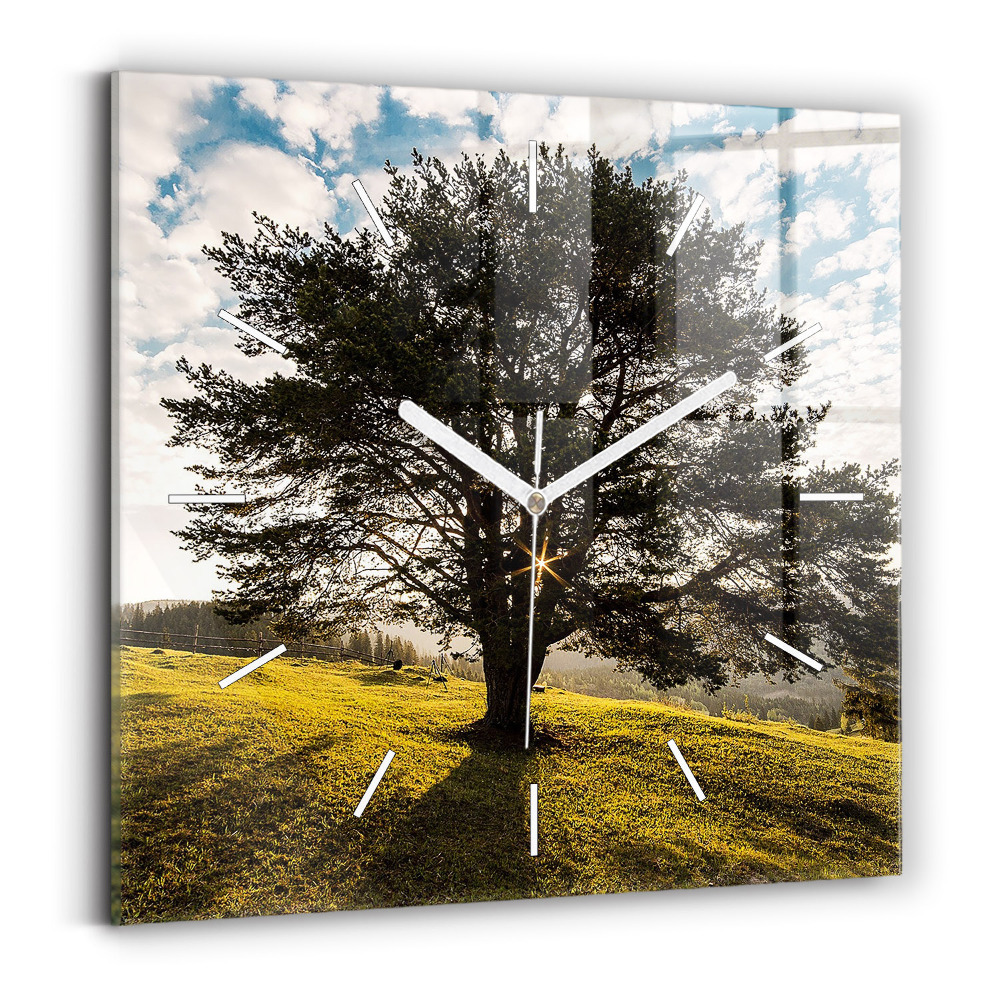 Zegar szklany 30x30 Drzewo na szczycie wzgórza 