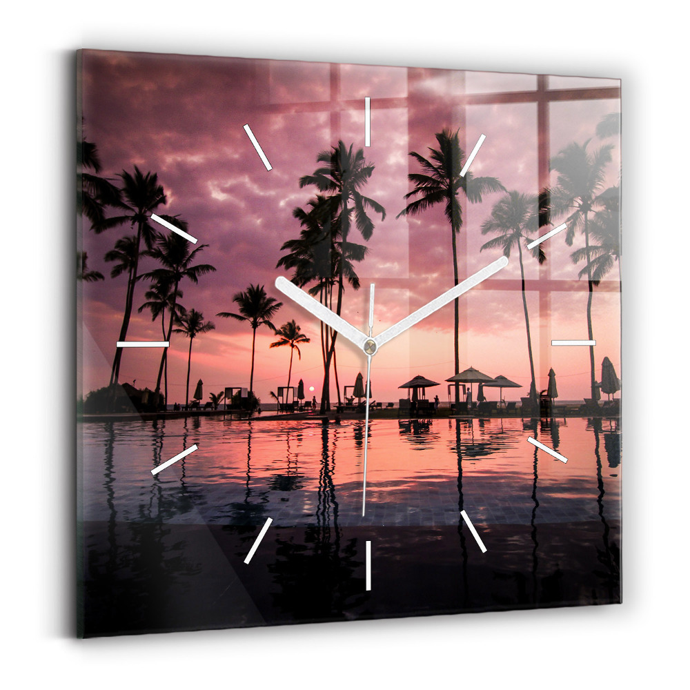 Zegar szklany 30x30 Hawajskie palmy 