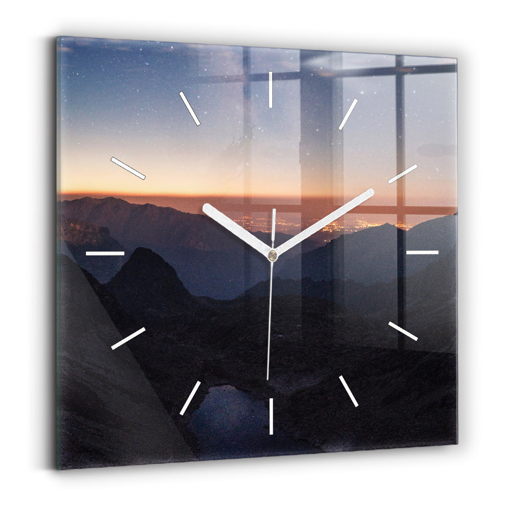 Zegar szklany 30x30 Góry o zachodzie słońca 