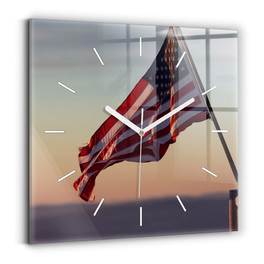 Zegar szklany 30x30 Falująca flaga USA 