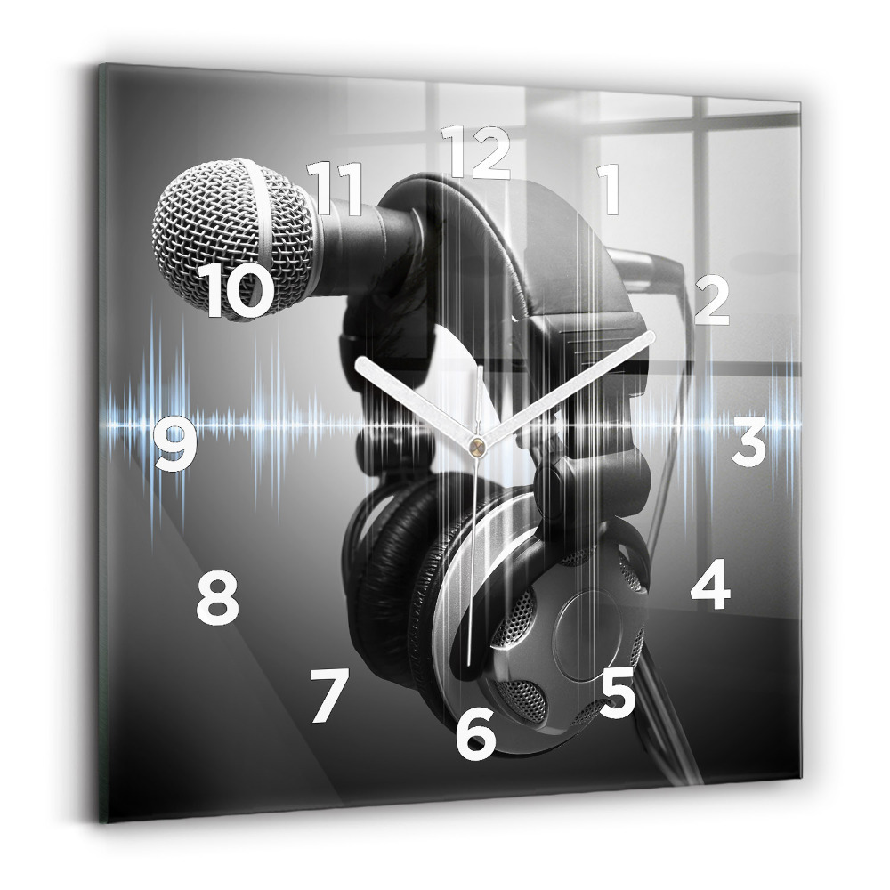 Zegar szklany 30x30 Sprzęt audio ze słuchawkami i mikrofonem 