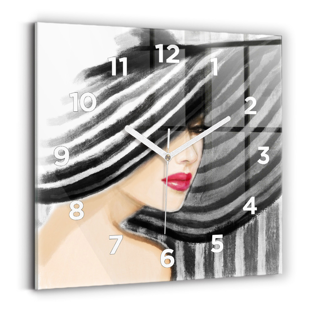 Zegar szklany 30x30 Kobieta w czarno-białej fotografii 