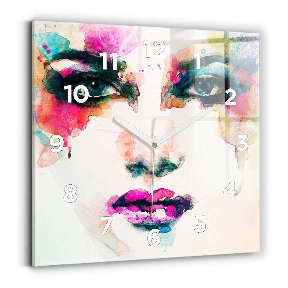 Zegar szklany 30x30 Abstrakcyjny obraz twarzy kobiety 