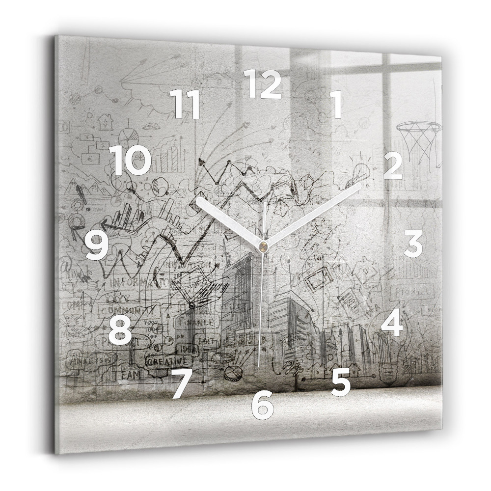 Zegar szklany 30x30 Szkic przedstawiający miasto 