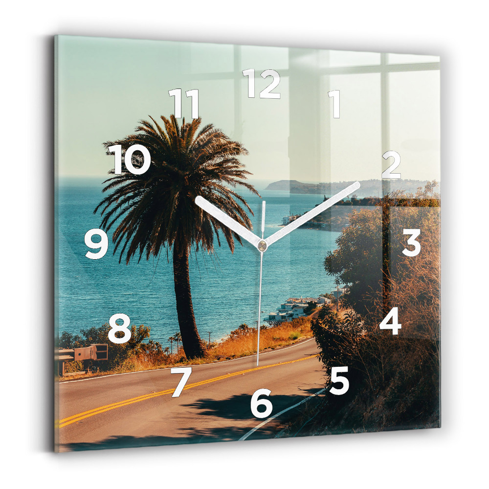 Zegar szklany 30x30 Palmy na plaży Malibu 