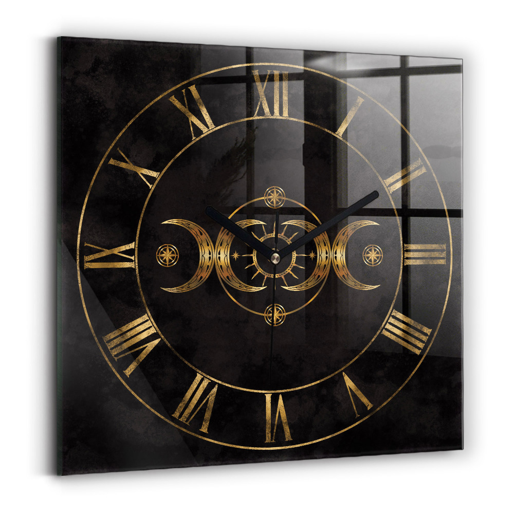 Zegar szklany 30x30 Rzymskie cyfry w kolorze złota 