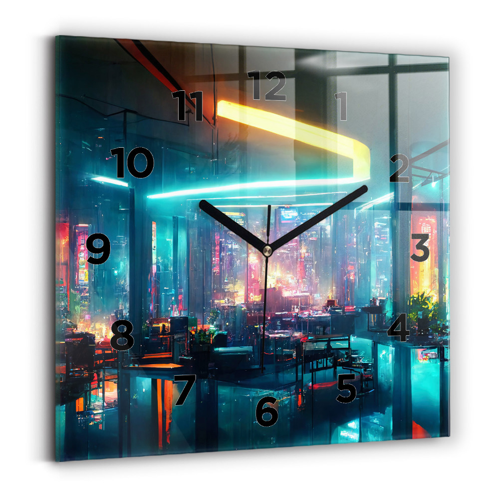 Zegar szklany 30x30 Cyberpunkowe miasto 