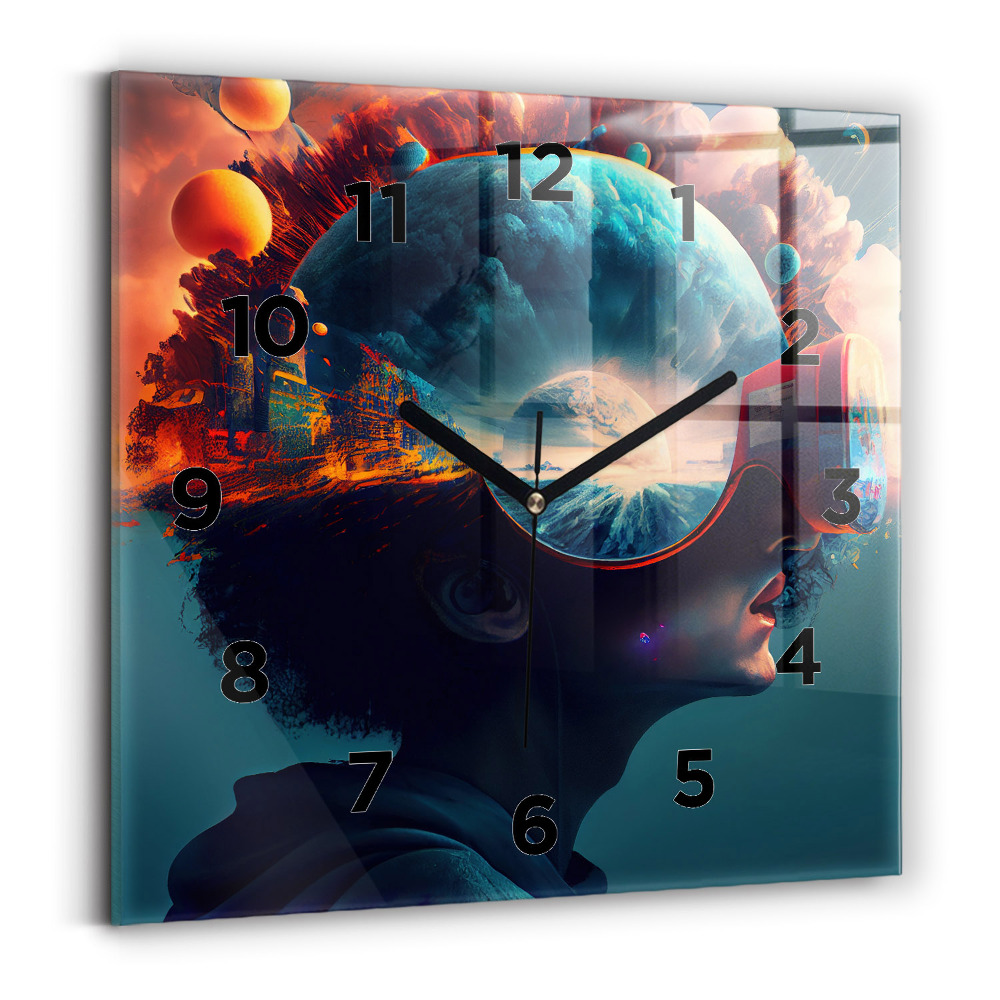 Zegar szklany 30x30 Futurystyczny świat 
