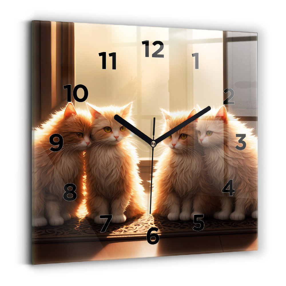 Zegar szklany 30x30 Kociaki bawiące się w słońcu 