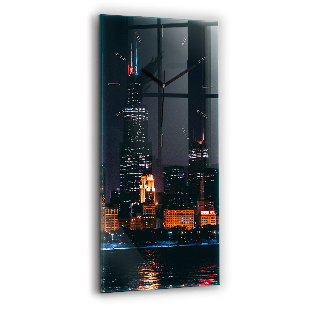 Zegar szklany 30x60 Miejski pejzaż Chicago 