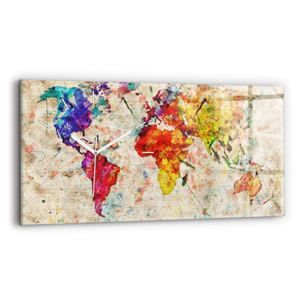 Zegar szklany 60x30 Kolorowa mapa Świata 