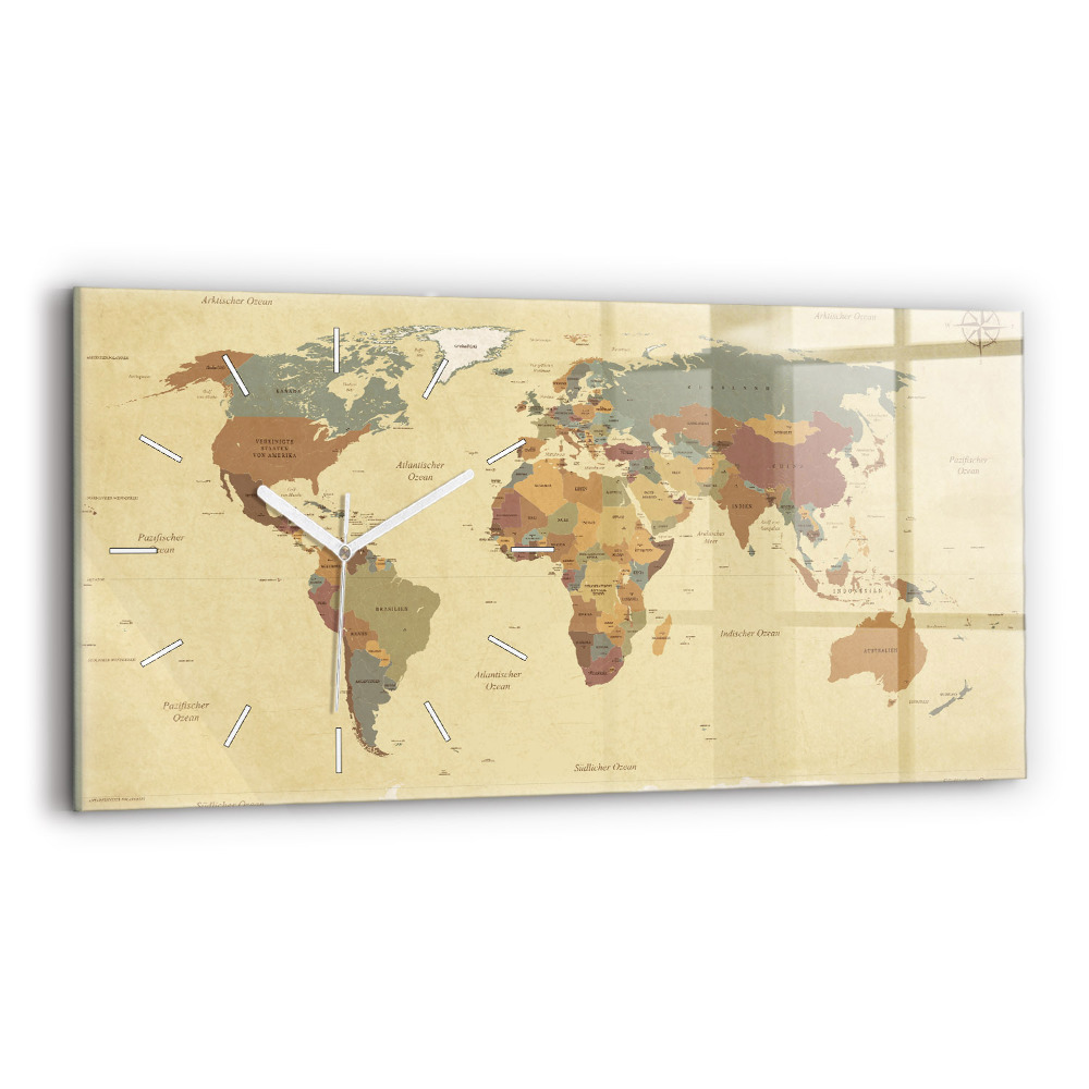 Zegar szklany 60x30 Stara mapa świata 
