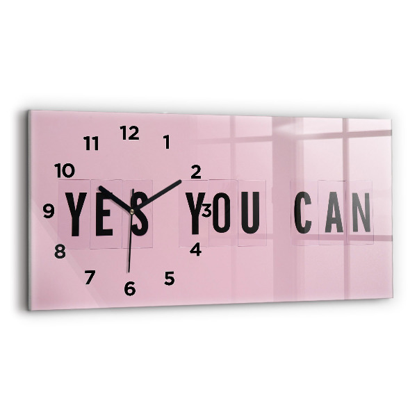 Zegar szklany 60x30 Napis "Yes You Can" 