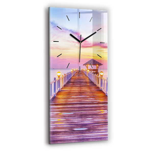 Zegar szklany pionowy Most w porcie wieczorem