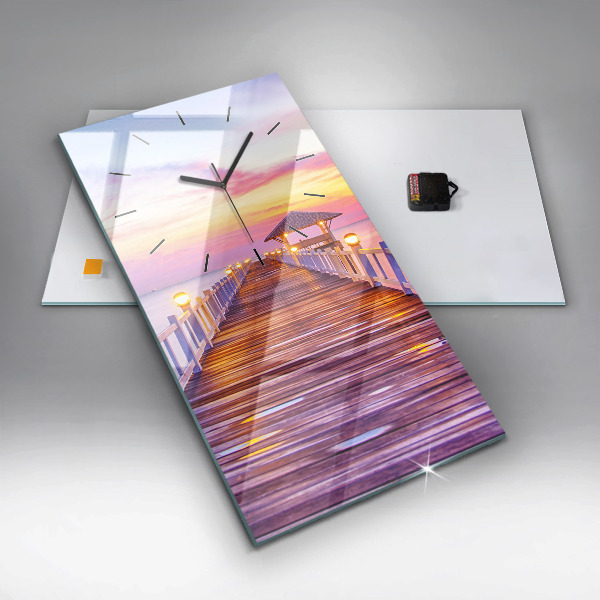 Zegar szklany pionowy Most w porcie wieczorem