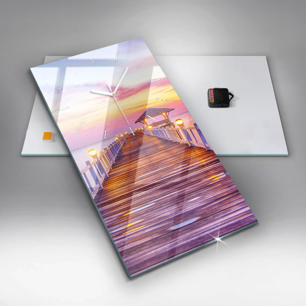 Zegar szklany pionowy Most w porcie wieczorem