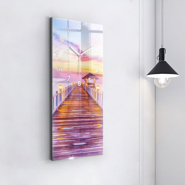 Zegar szklany pionowy Most w porcie wieczorem