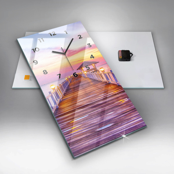 Zegar szklany pionowy Most w porcie wieczorem