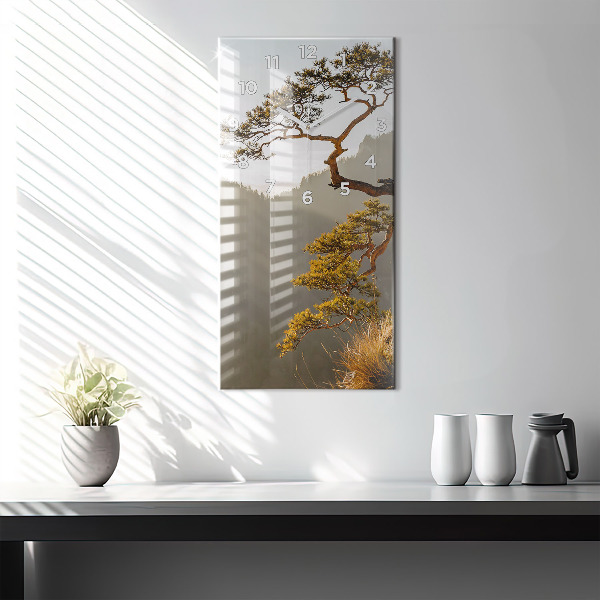 Zegar szklany pionowy Drzewo w górach