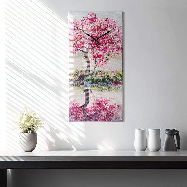 Zegar szklany pionowy Mozaika drzewa