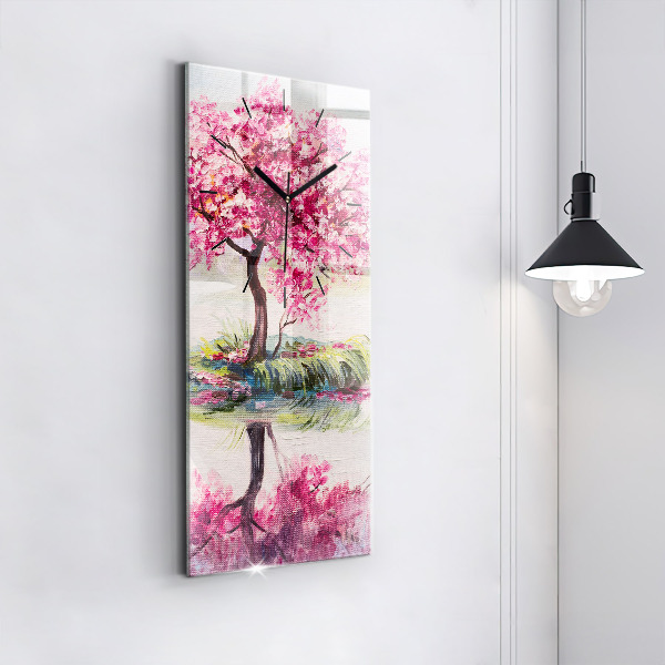 Zegar szklany pionowy Mozaika drzewa