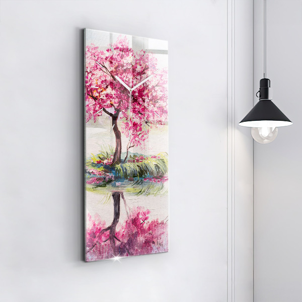 Zegar szklany pionowy Mozaika drzewa