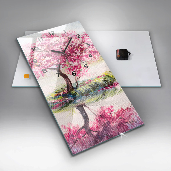 Zegar szklany pionowy Mozaika drzewa