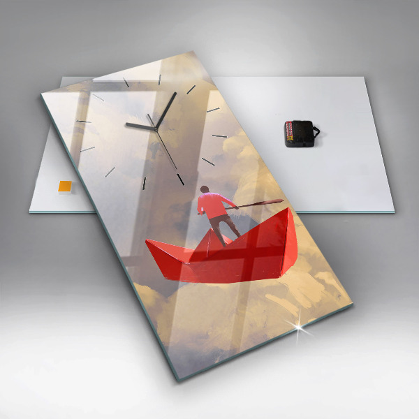 Zegar szklany pionowy Papierowe statki