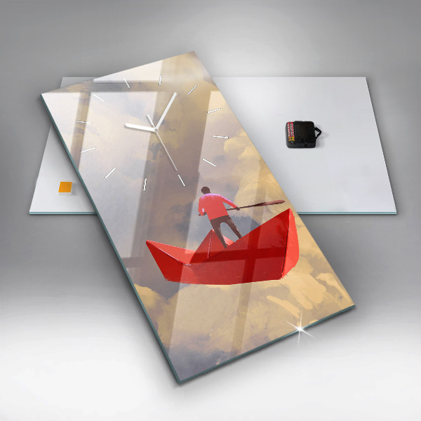 Zegar szklany pionowy Papierowe statki