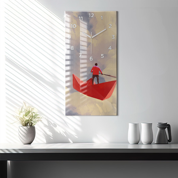 Zegar szklany pionowy Papierowe statki
