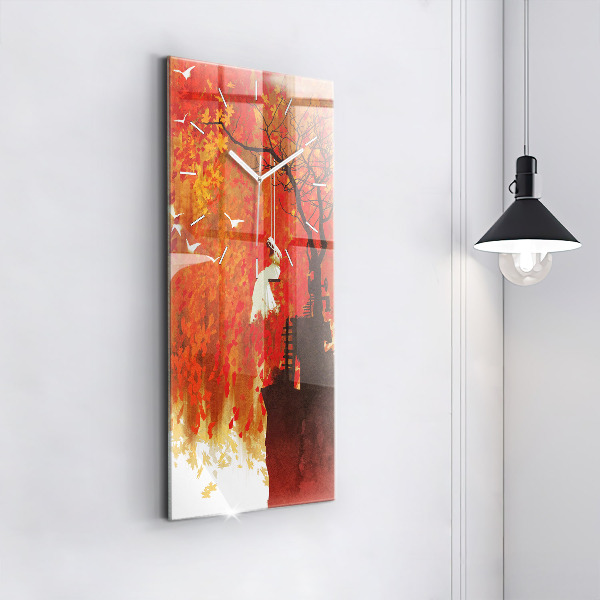 Zegar szklany pionowy Panna młoda w jesieni